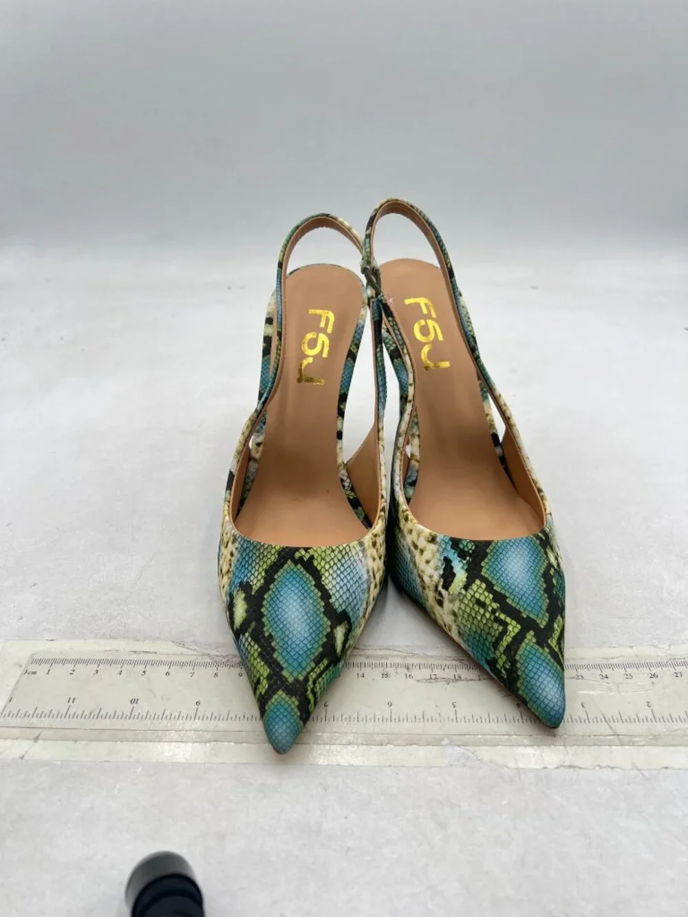 FSJ Green Snake Pointed Toe Stiletto Pumps Chic Slingback High Heel Slip on Shoe